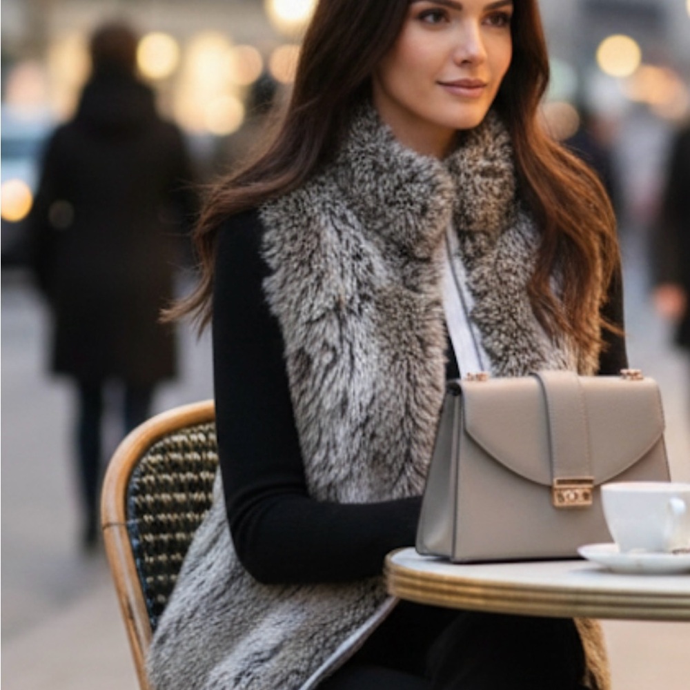Chic Women's Faux Fur Vest in Gray with zipper - Picture 6 of 12